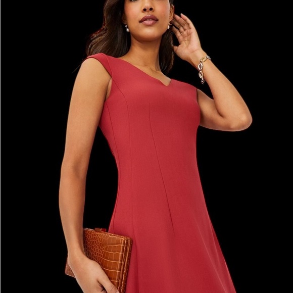 Ann Taylor | Ann Taylor Red Paneled V-Neck Flare Dress | Easter Dress NWT 4 - Picture 2 of 9